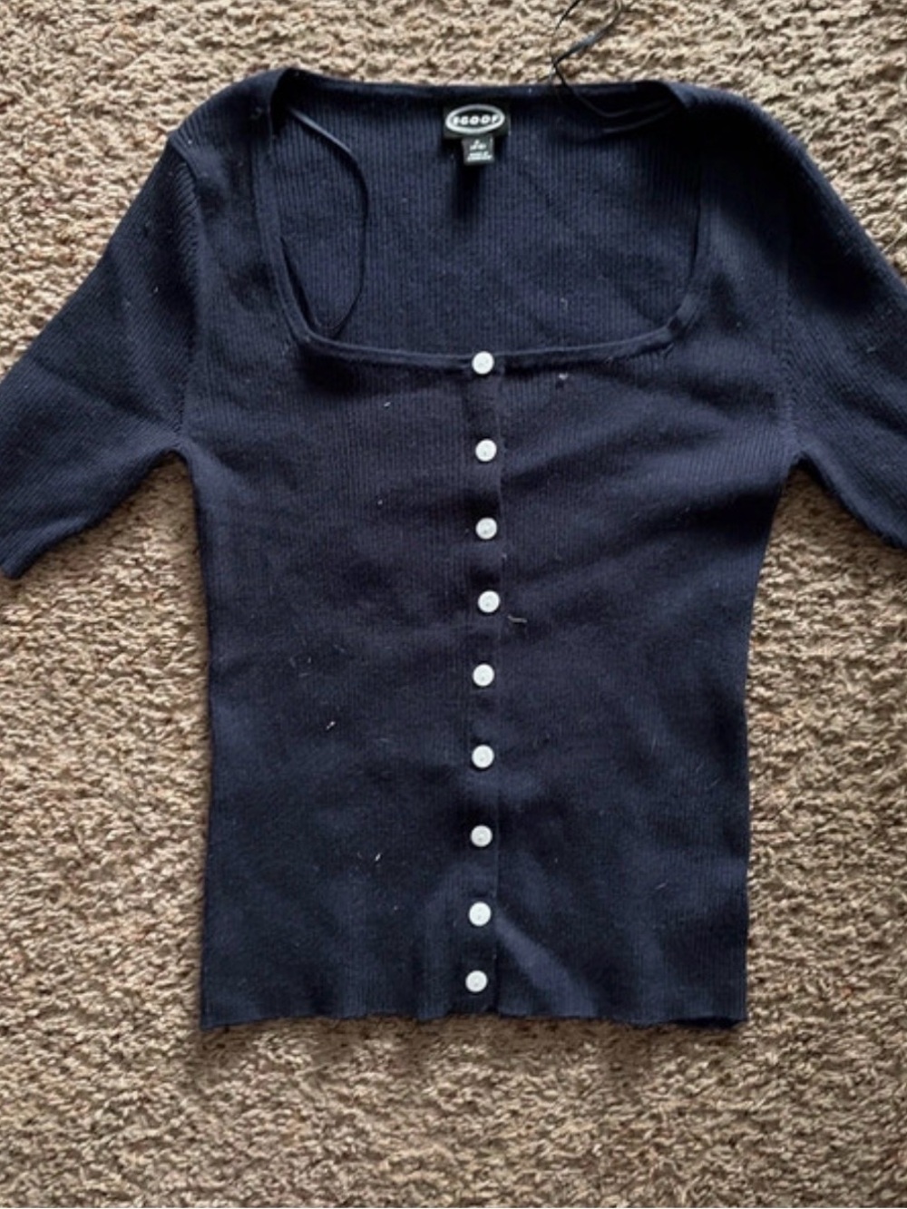Scoop navy Ribbed Square-Neck Button Cardigan